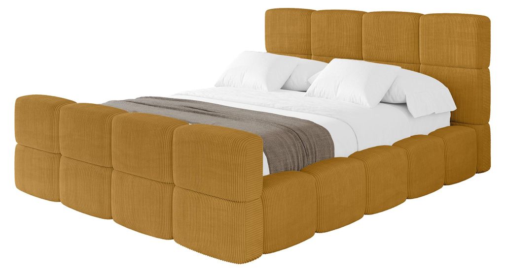 ALTDECOR Polsterbett mit Bettkasten - NATA-Z 120x200 Senfgelb, Bett mit Kopfteil, Boxbett ohne Matratze, Doppelbett mit Stauraum