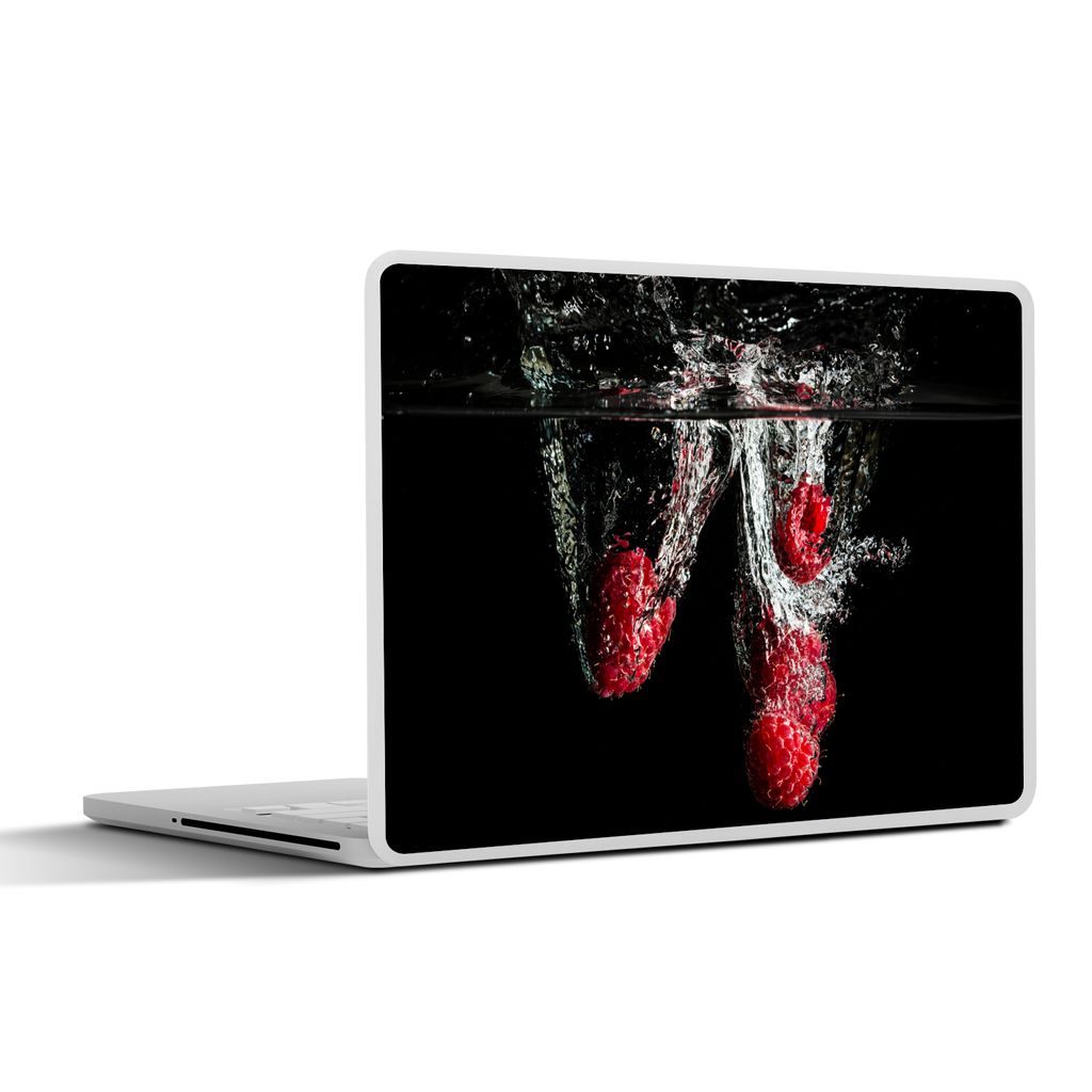 MuchoWow Laptop Aufkleber Sticker Cover Himbeeren - Obst - Stilleben - Wasser - Schwarz - Rot 31x22.5 cm - Laptop-Deko