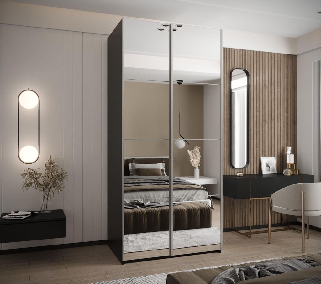 Zweitüriger Kleiderschrank SAMARA 2 - 100 cm, schwarz/weiß/silber