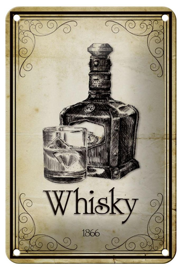 Blechschild Alkohol 12x18cm 1866 Whisky Retro