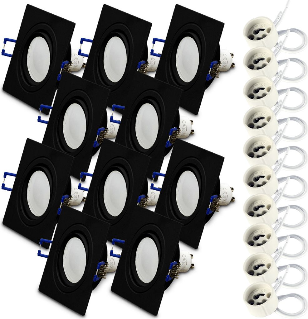 10x Einbauspot SET RIK.13 schwenkbar schwarz eckig GU10 7W neutralweiss