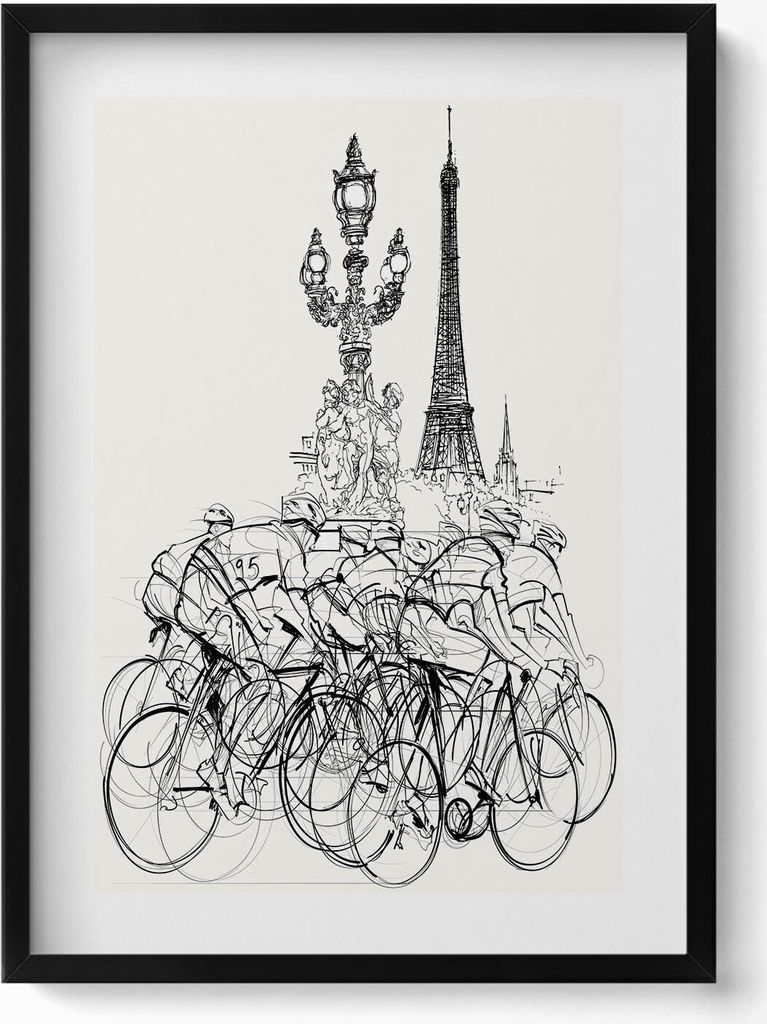 Abstraktes Radrennen– Wandbild mit Rahmen – Gerahmtes Bild – Wanddekoration – 50x70 cm – Schwarz Rahmen