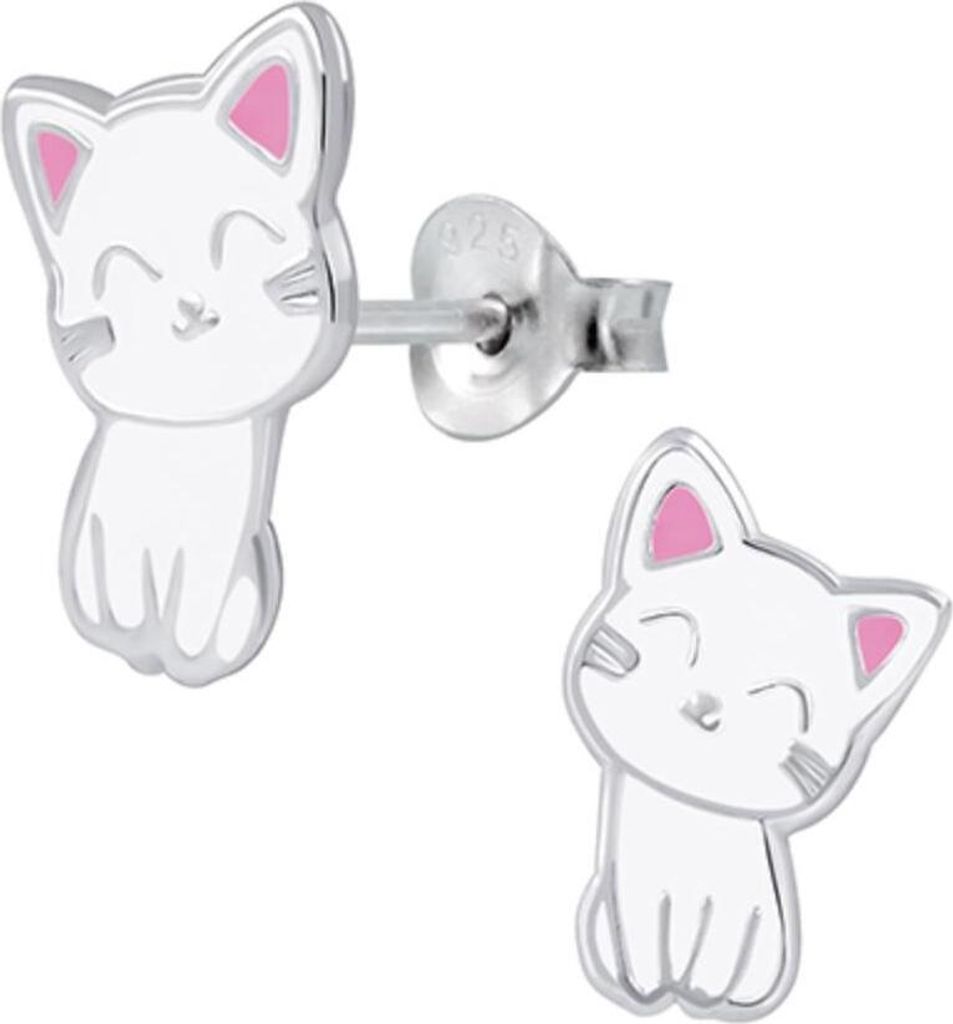 Ohrstecker Katze: bunte Kinderohrringe Silber 925 Weiß Produktbild 
