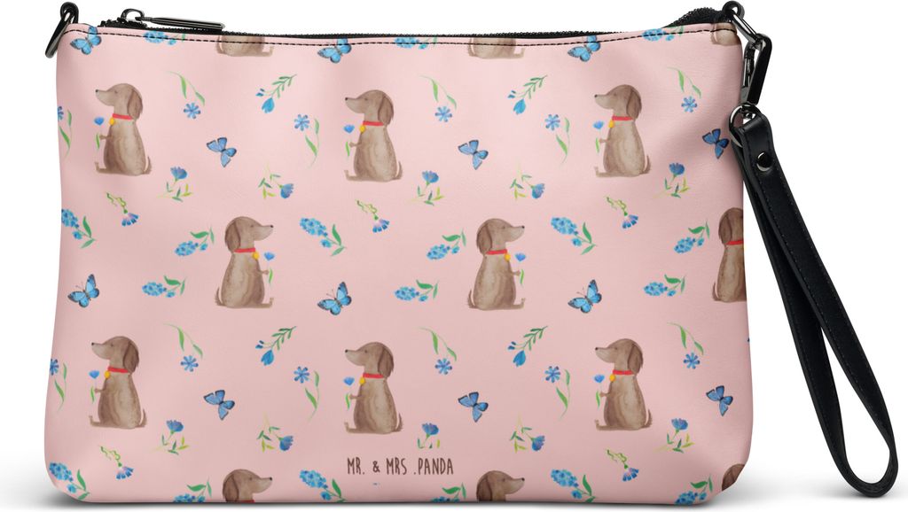 Mr. & Mrs. Panda Damenhandtasche Hund Blume - Rosa - Geschenk, Umhängetasche, Hunde, Tasche, Süß, Damen, Sprüche, Handtasche, Halsband