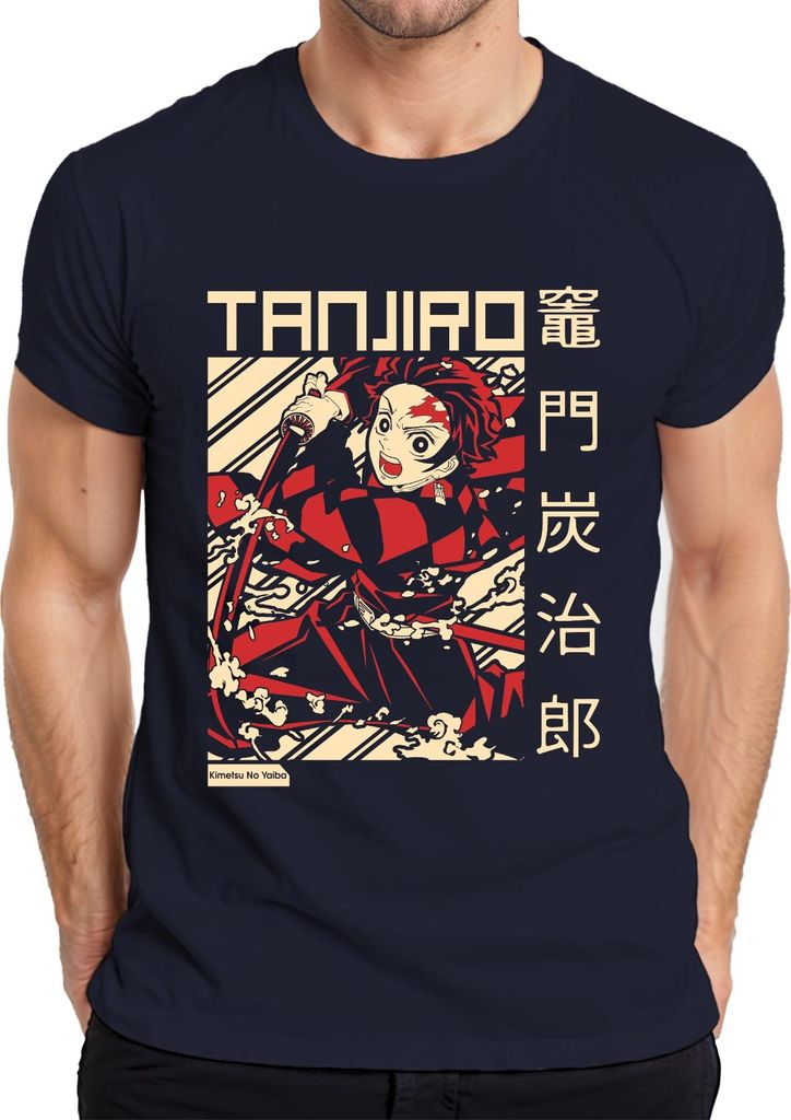 Tanjiro Kimetsu No Yaiba Dämonenjäger Schwert Feuer Geschenk Herren T-Shirt, Navy, M