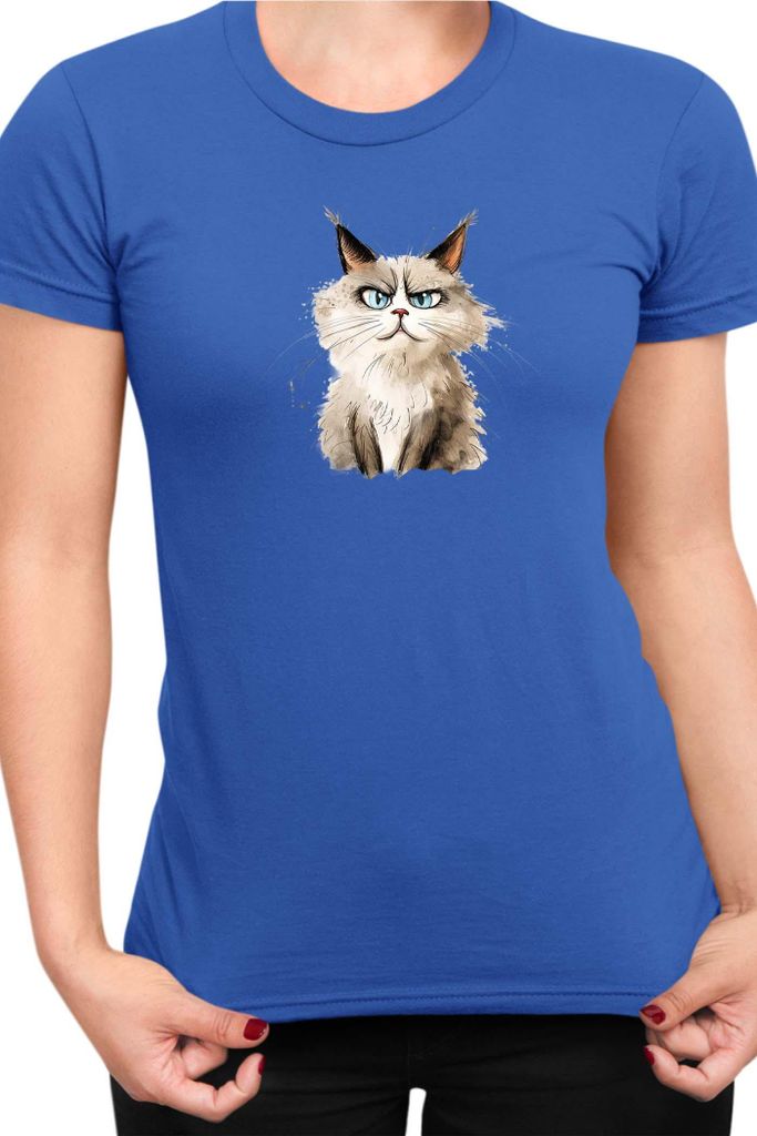 Damen T-Shirt Funny Cats Breeds Ragdoll Cat, Lady L / Blau