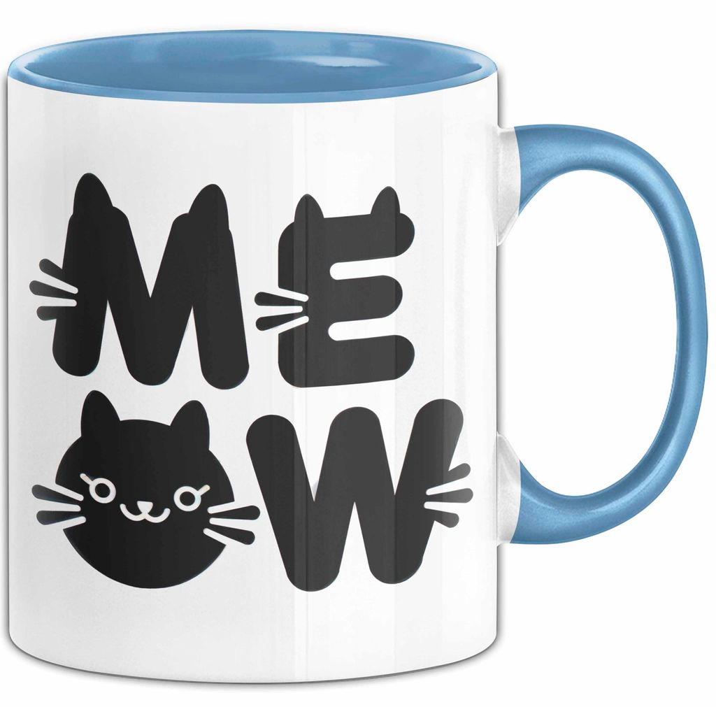 Katzen Tierliebhaber Tasse Geschenk Lustige Geschenkidee Spruch Meow (Blau)