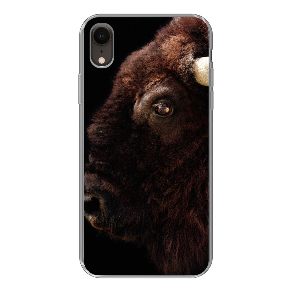 MuchoWow Handyhülle Schutzhülle Hülle für iPhone XR Bison - Horn - Porträt Silikon Softcase Handy Hülle - Schutzdeckel