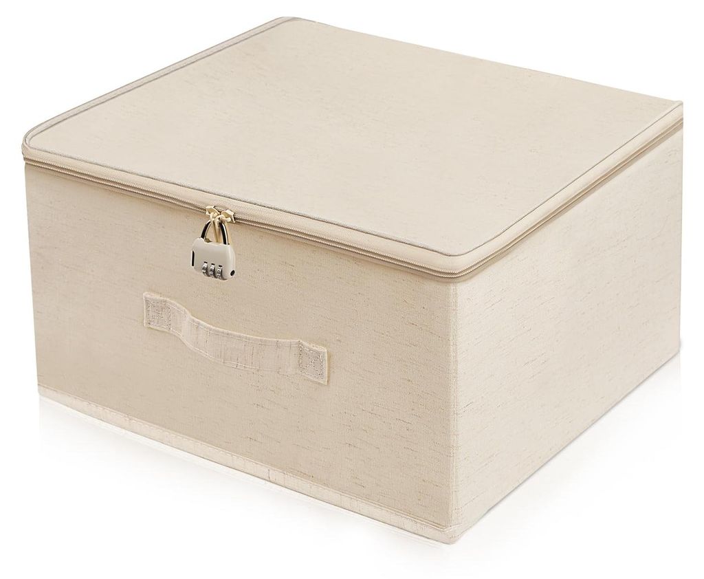 Abschließbare Box, Kiste mit Schloss, faltbare Stoffbox mit Griffen, abschließbare Box mit Reißverschluss, Aufbewahrungsbox mit Deckel, Stauraum...