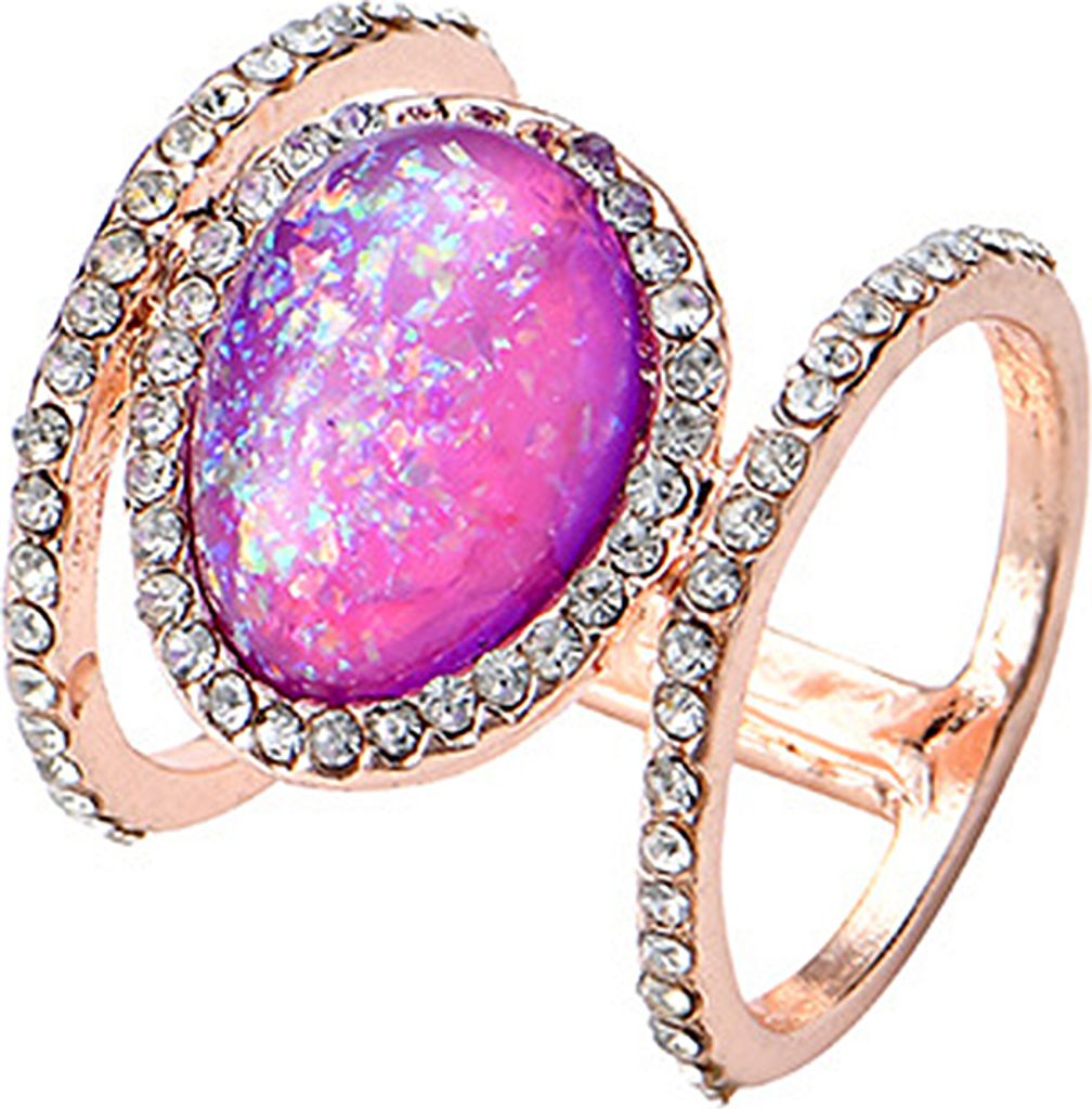 Frauen Schmuck Geschenk Oval Faux Mondstein Strass Dekoration Glänzender Ehering-Lila,US 7