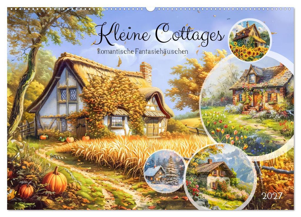 Kleine Cottages - Romantische Fantasiehäuschen (Wandkalender 2027 DIN A2 quer), CALVENDO Monatskalender