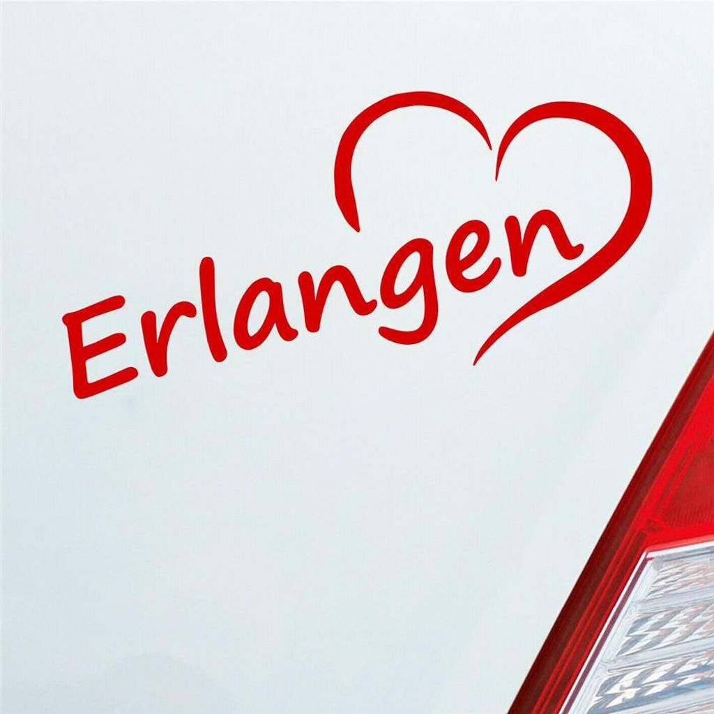 Auto Aufkleber Erlangen Herz Stadt City Liebe Love Heart 17,5x8 cm Rot Sticker Heckscheibenaufkleber
