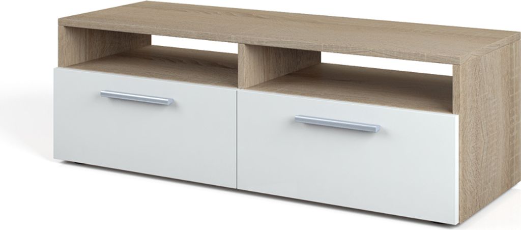 A lowboard with two drawers and an open shelf.