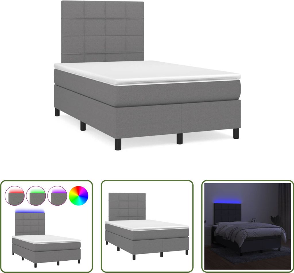 The Living Store Boxspringbett mit Matratze & LED Dunkelgrau 120x190 cm Stoff