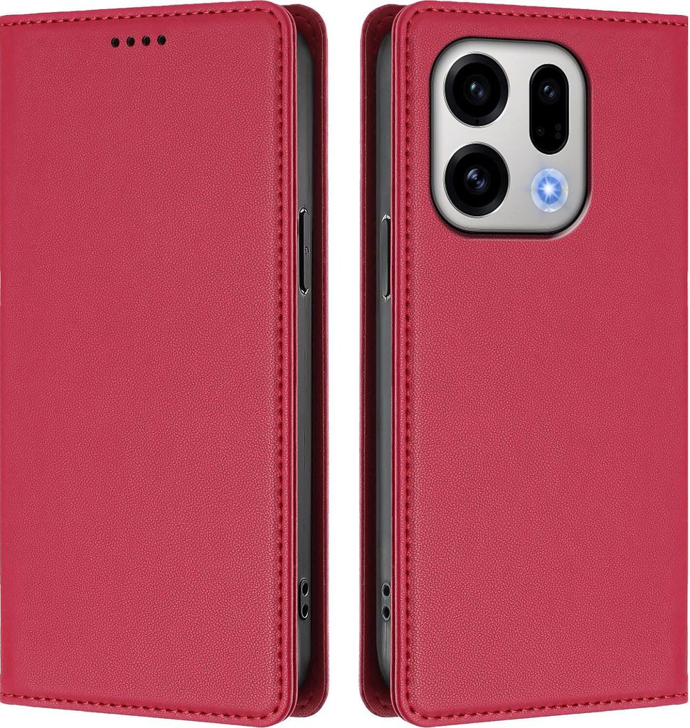 Handyhülle für Oppo Find X9, Kunstleder Klapphülle Stoßfeste Magnetische Hülle mit Ständer Rot