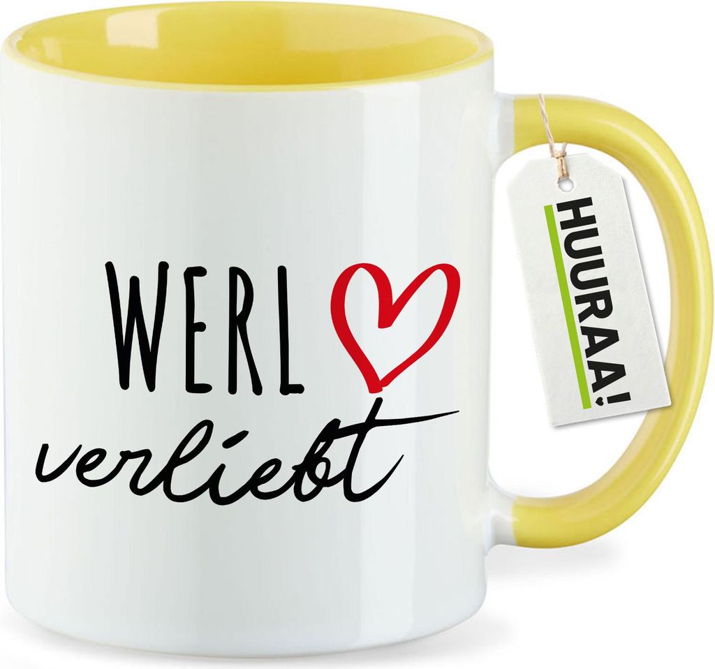 Huuraa Kaffeetasse Werl verliebt 330ml Gelb Keramik Kaffeebecher Geschenkidee