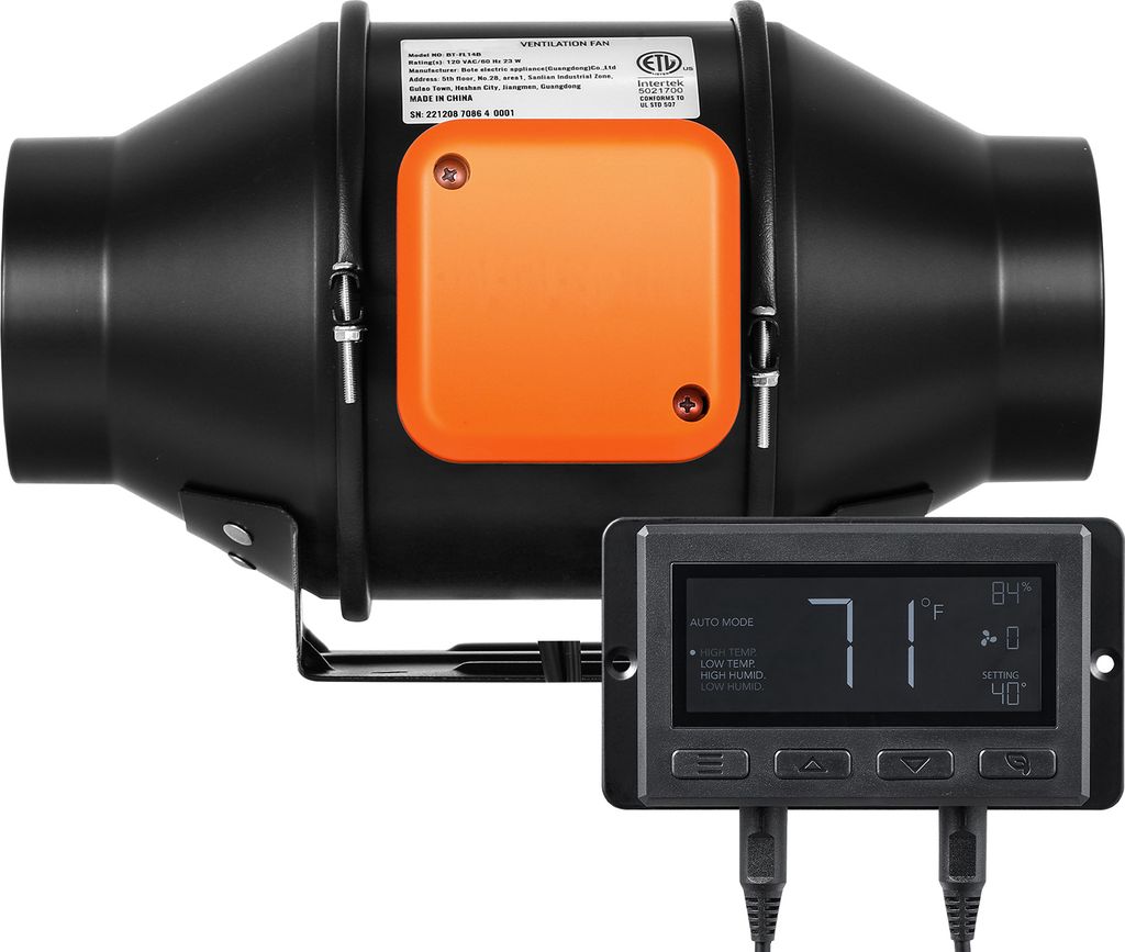SucceBuy Inline Duct Fan 4-Zoll 205 CFM mit Temperatur-Feuchtigkeits-Controller Quiet EC-Motor Lüftung Abluftventilator für Kühlung Booster wach...