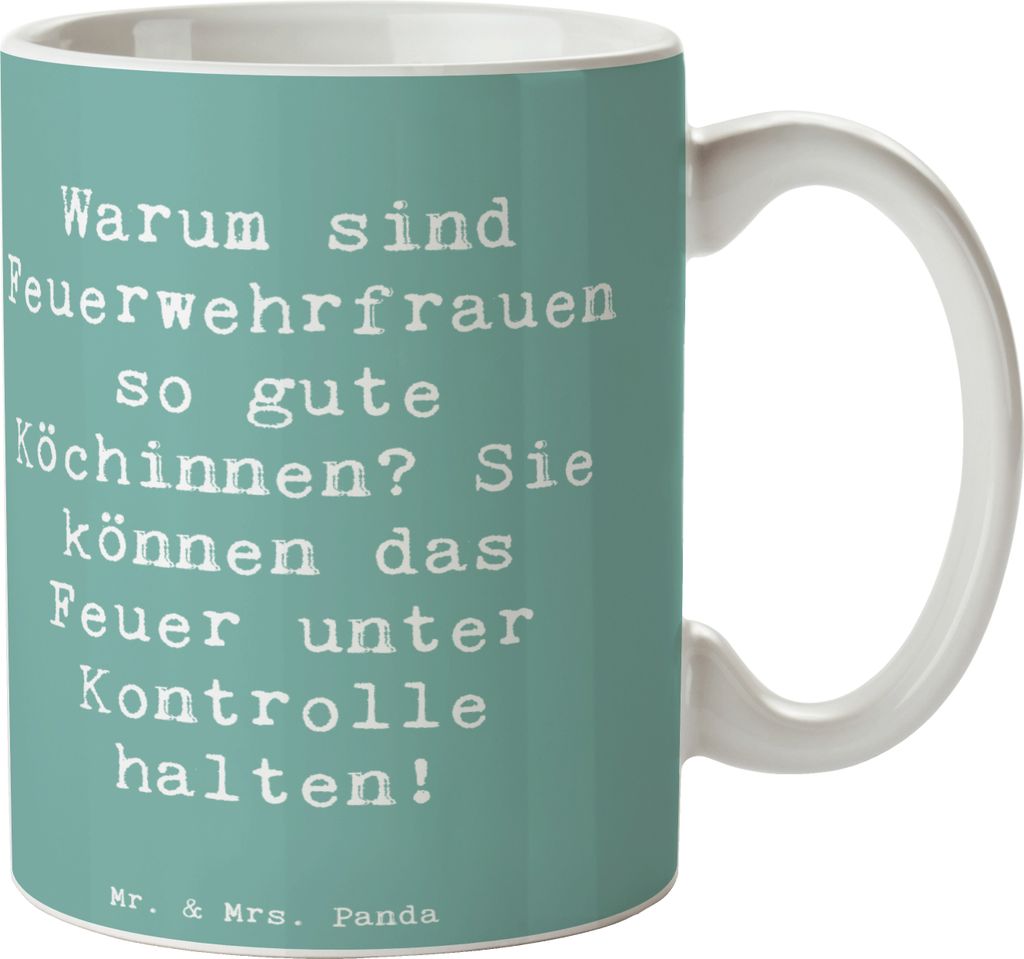 Mr. & Mrs. Panda Kaffeetasse Spruch Feuerwehrfrau Köchin - Meeresbrise - Geschenk, Geschenke, Becher, Tapferkeit, Berufspassion, Berufe, Beruf, f...