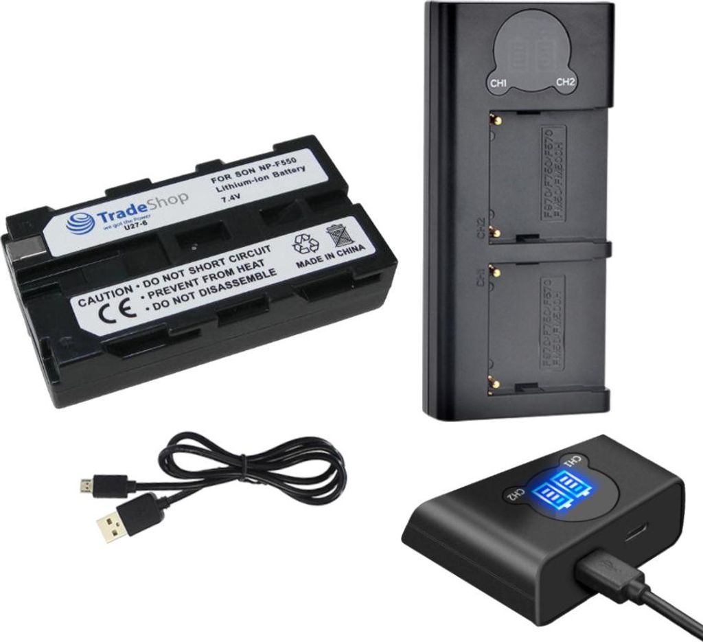 Trade-Shop 2in1 Set: Akku 2400mAh + USB Dual LCD Ladegerät Ladestation für Sony DSR-PD150P DSR-PD170P DSR-V10 D-V500 EVO-250 GV-A100 GV-A500E GV-...