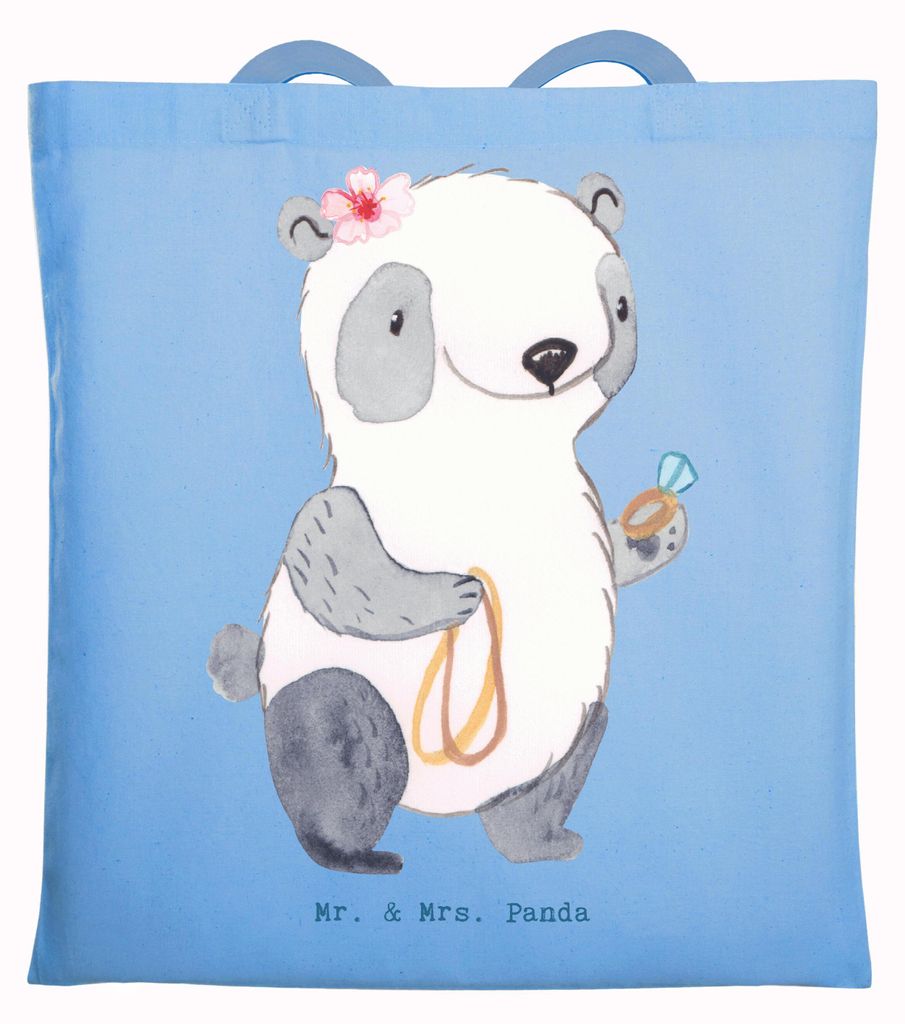 Mr. & Mrs. Panda Tote Bag Goldschmiedin Herz - Sky Blue - Geschenk, Goldschmuck, canvas tasche, Shopping, Eröffnung, einkaufsshopper, Jutebeutel, ...