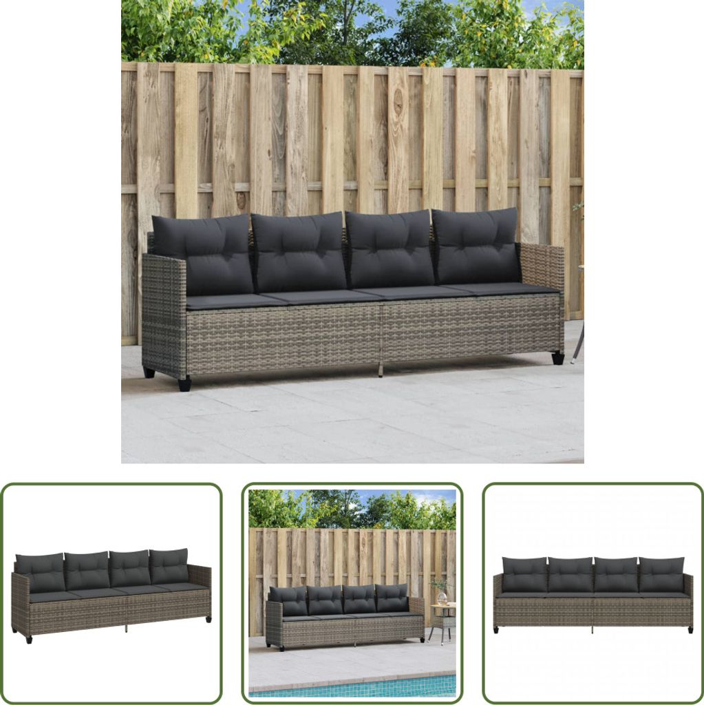 The Living Store Sonnenliege mit Kissen Grau Poly Rattan Produktbild 