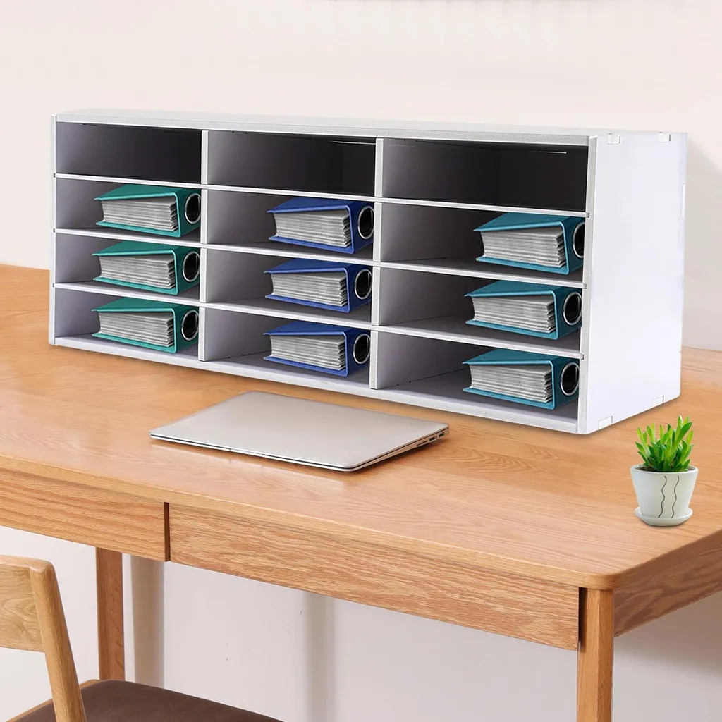 Rangement bureau 12 compartiments - Organiseur PVC blanc multi-niveaux - 4