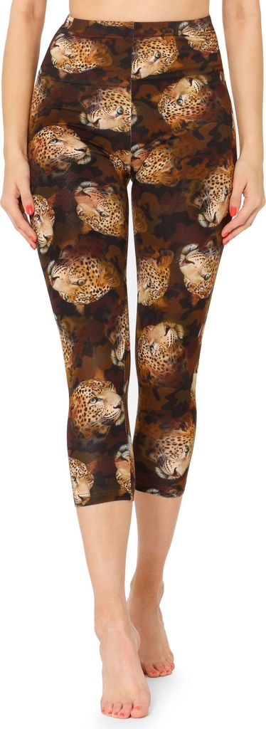 Merry Style Damen 3/4 Capri Leggings mit Allover Print Muster bunt MS10-411(Gepard,S)