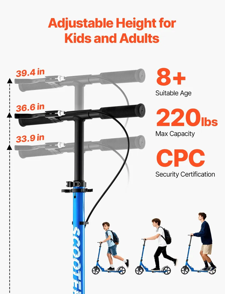 Trottinette VEVOR Pliable pour Enfant dès 8 Ans - Modèle Urbain Noir et Rouge