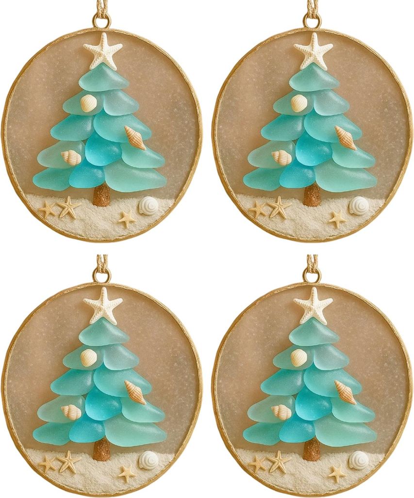 Weihnachtsschmuck im Ozean-Stil, Muschelbaum aus Seeglas und Harz mit Seestern-Aufsatz, Küsten-Weihnachtsdekoration zum Aufhängen für Baum, Auto...