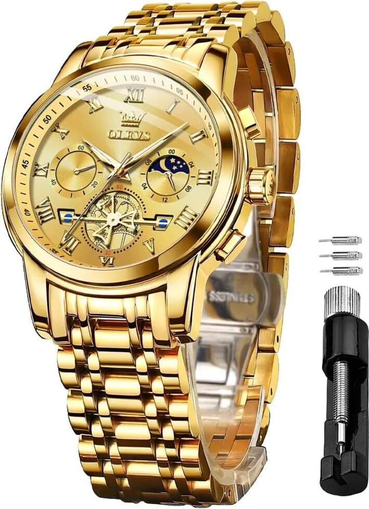 Orologio Uomo Fasi Lunari Numeri Romani Acciaio Inox | Elegante Classico