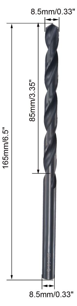 HSS Spiralbohrer mit Gerade Schaft zum Verl?ngern Voll Geschliffene Schwarzoxid 8.5mm Bohrdurchm. 165 mm Gesamtl?nge 85 mm Bohrerl?nge