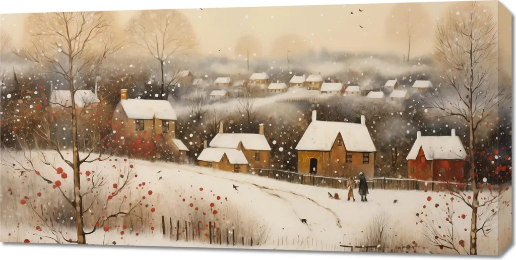 Cadre déco salon chalet de montagne enneigé format 100 x 50 cm