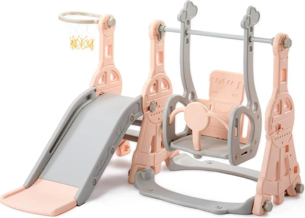 Toboggan enfant rose avec marches antidérapantes et design ergonomique