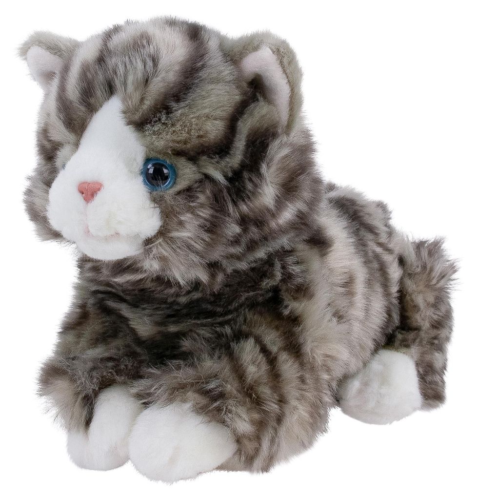 Kuscheltier Katze liegend grau getigert 25 cm Plüschkatze Produktbild 