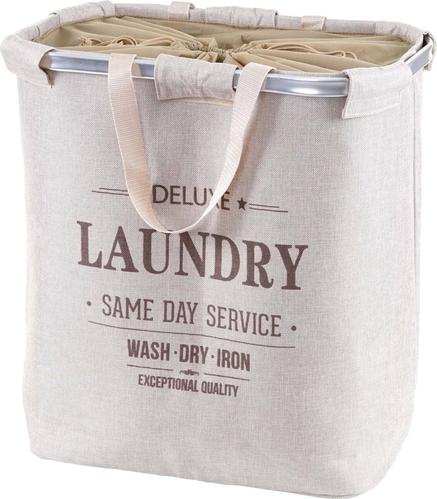 Wäschesammler MCW-C34, Laundry Wäschekorb Wäschebehälter mit Kordelzug, 2 Fächer Henkel 54x52x32cm 89l beige