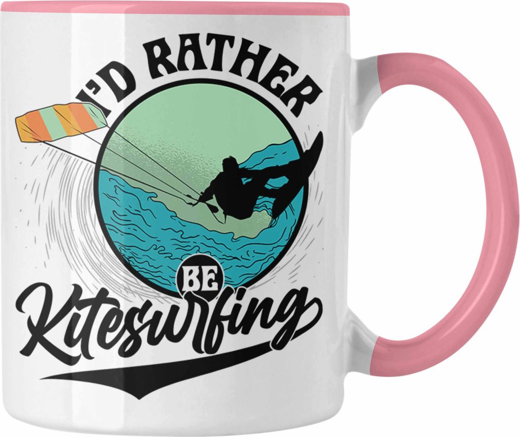 Trendation - Kitesurfing Tasse Geschenk für Kitesurfer Geschenkidee I'd Rather Be Kitesurfing (Rosa)