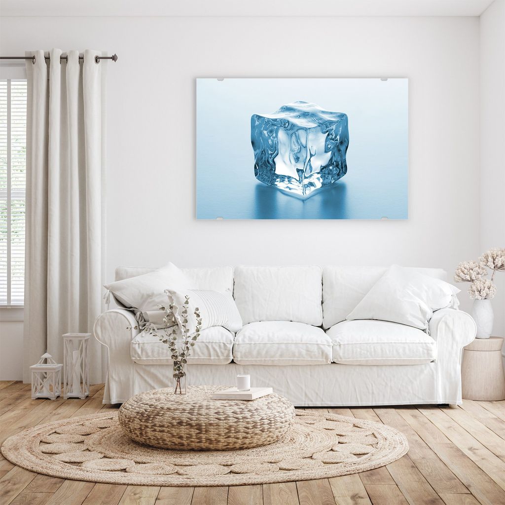 Glasbild Wandbild Eiswürfel sich spiegelnd 45x30cm in XXL für Wohnzimmer, Schlafzimmer, Badezimmer, Flur