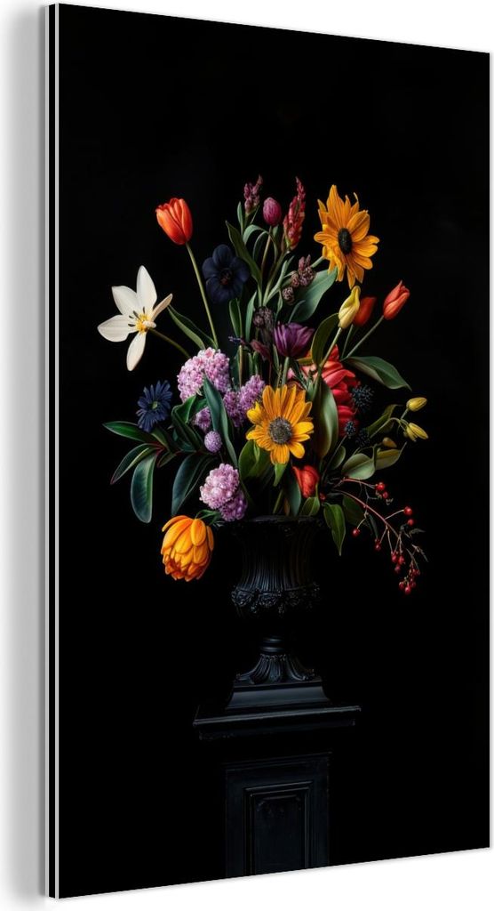 MuchoWow Wanddekoration Metall Metallbild Wandkunst 60x90 cm Sonnenblumen - Blumenstrauß - Bunt MuchoWow Aluminium Gemälde - Wandbilder - Aluminium