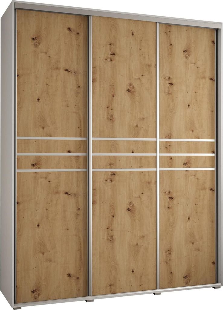MEBLE KRYSPOL Cannes 10 Schrank mit 3 Schiebetüren - 205,2x200x60 cm - Weiß Artisan Silber