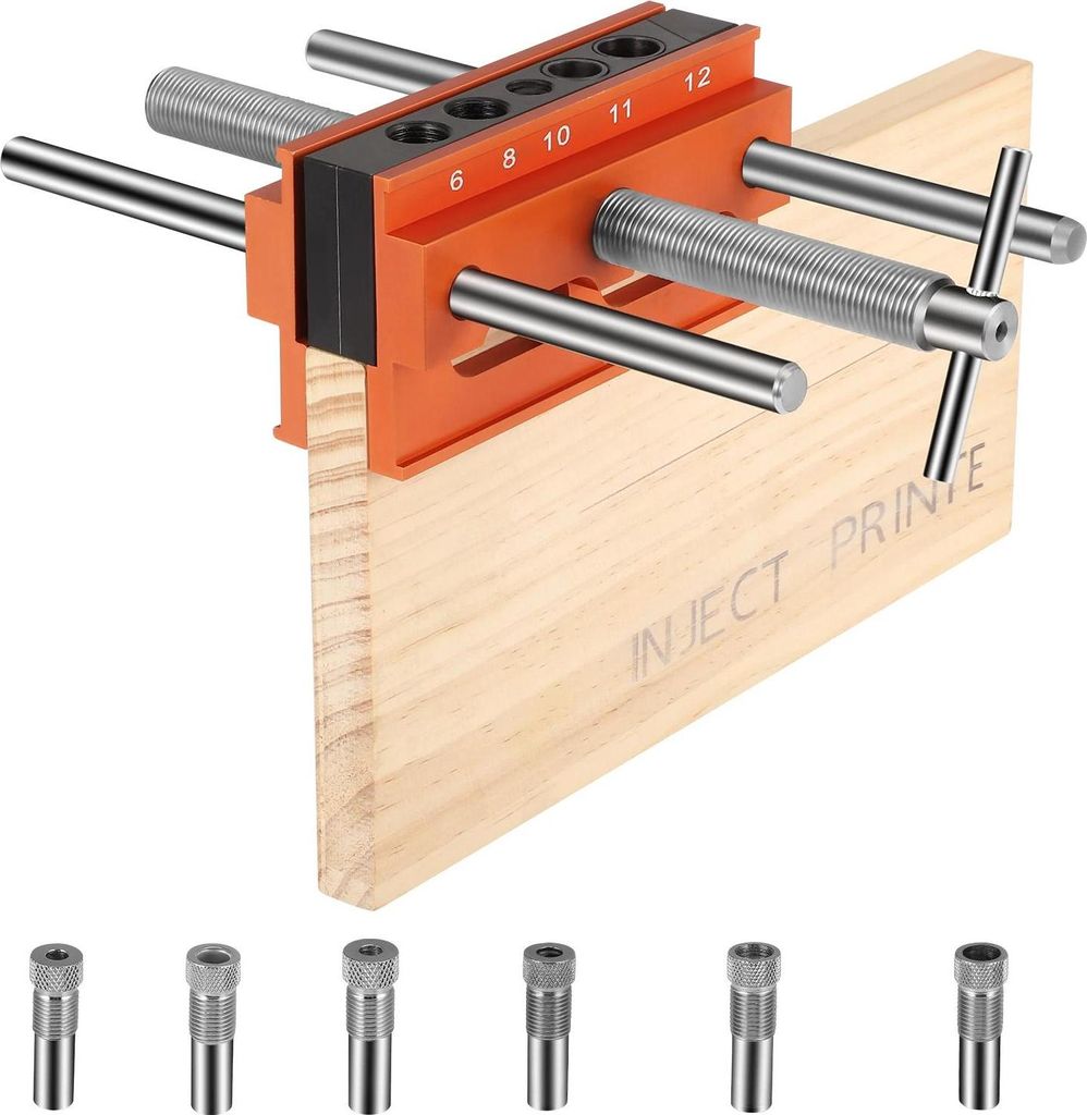 Dübelbohrlehre - Taschenloch-Bohrlehre und Bohrführung - Einstellbar 6–12 mm - Edelstahl - Für Holz/Nichtmetalle - 18 cm