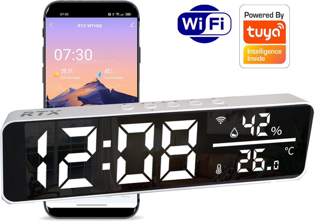 RTX Large Zagar LED Temperatur- und Luftfeuchtigkeitssensor WiFi Tuya