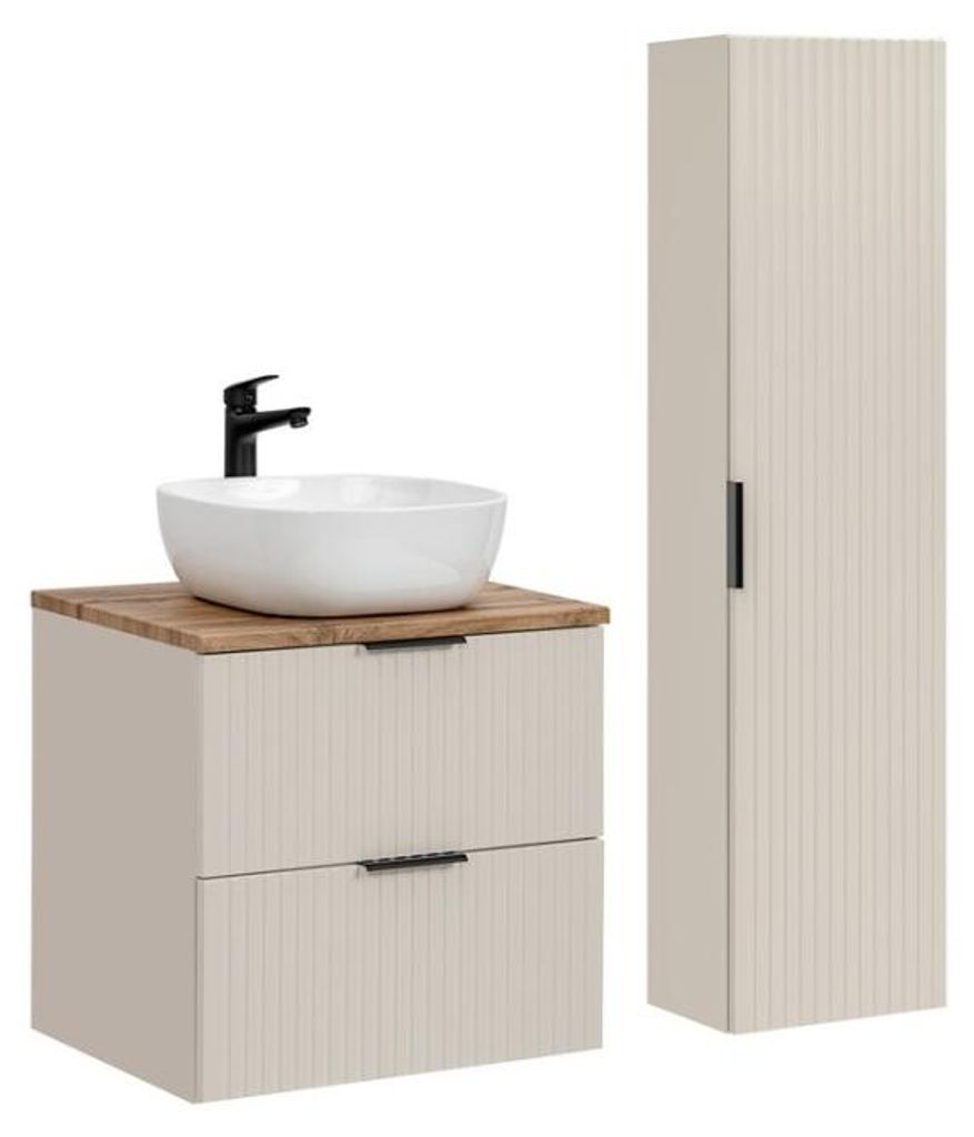 Badezimmer-Set NOXERA 80 cm – Kongo-Braun & Wotan – Mit Waschbecken + Säule