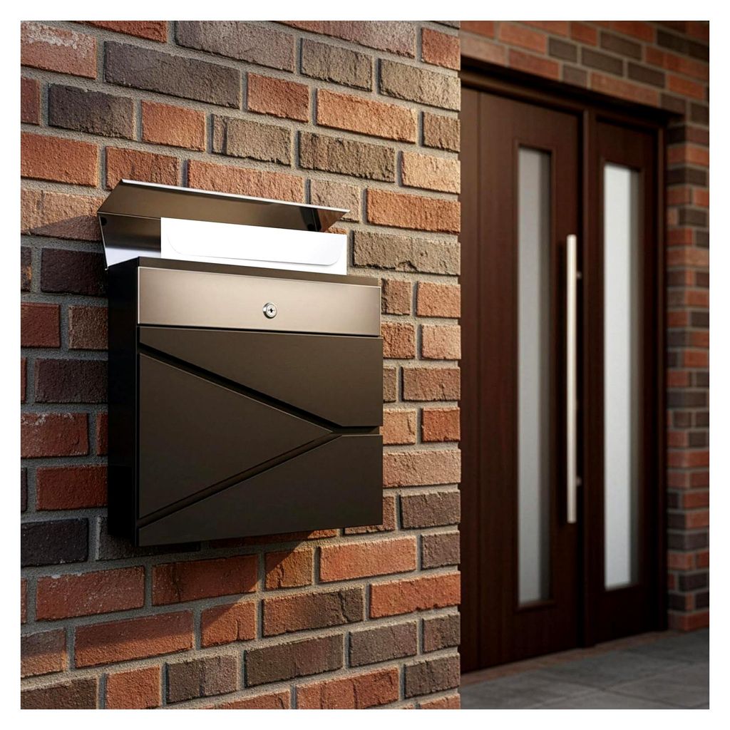 Personalisierter Briefkasten, RAL7016 mit Zeitungsfach und 2 Schlüsseln, moderner Postkasten mit Name, Straße und Hausnummer, anthrazitgrau, grav...