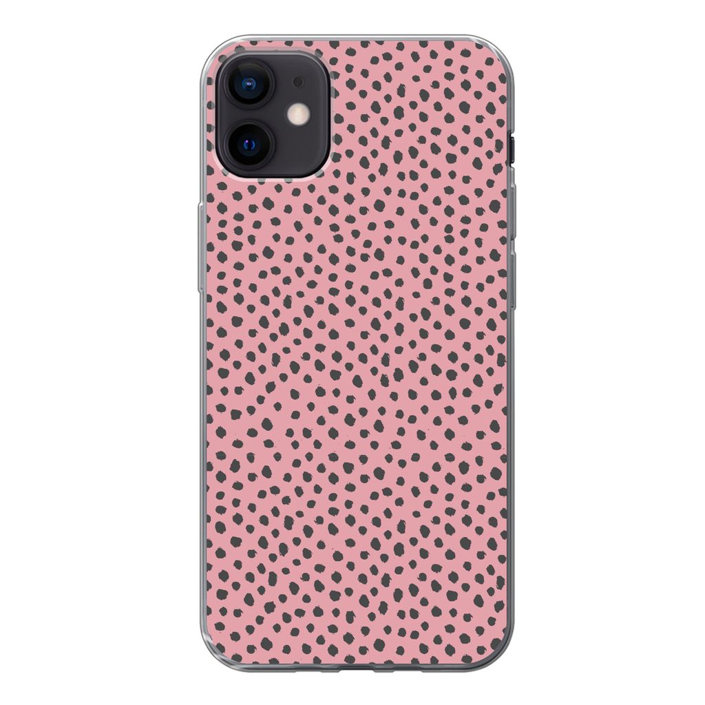 MuchoWow Handyhülle Schutzhülle Hülle für iPhone 12 mini Polka dots - Rosa - Schwarz Silikon Softcase Handy Hülle - Bild