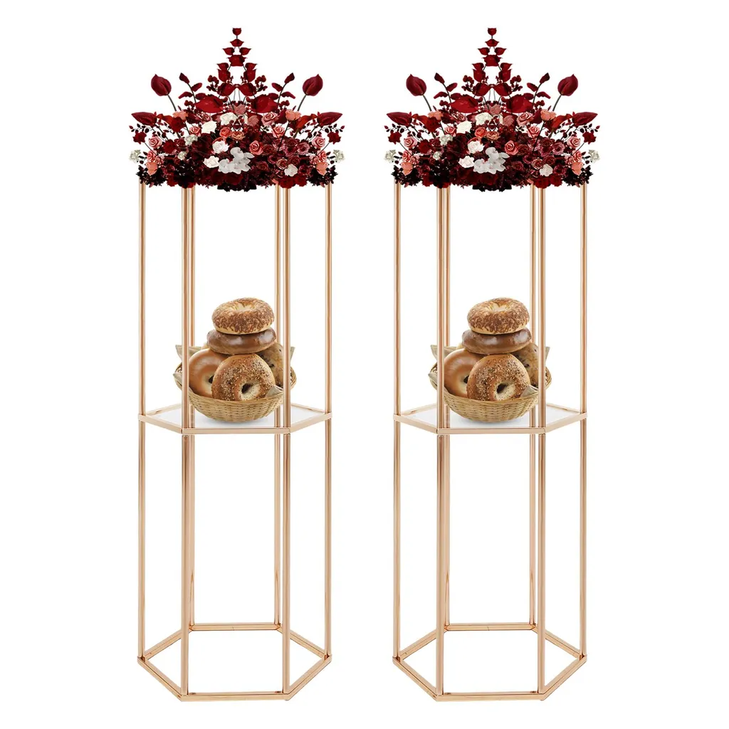 Support à fleurs doré avec plaques acryliques - Finition luxe 80cm
