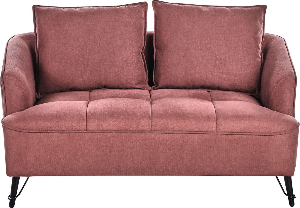 BELIANI 2-Sitzer Sofa Burgunderrot Stoffbezug Gesteppt mit Hohen Metallbeinen Breite Armlehnen Lose Rückenkissen Freistehend Modern Wohnzimmer