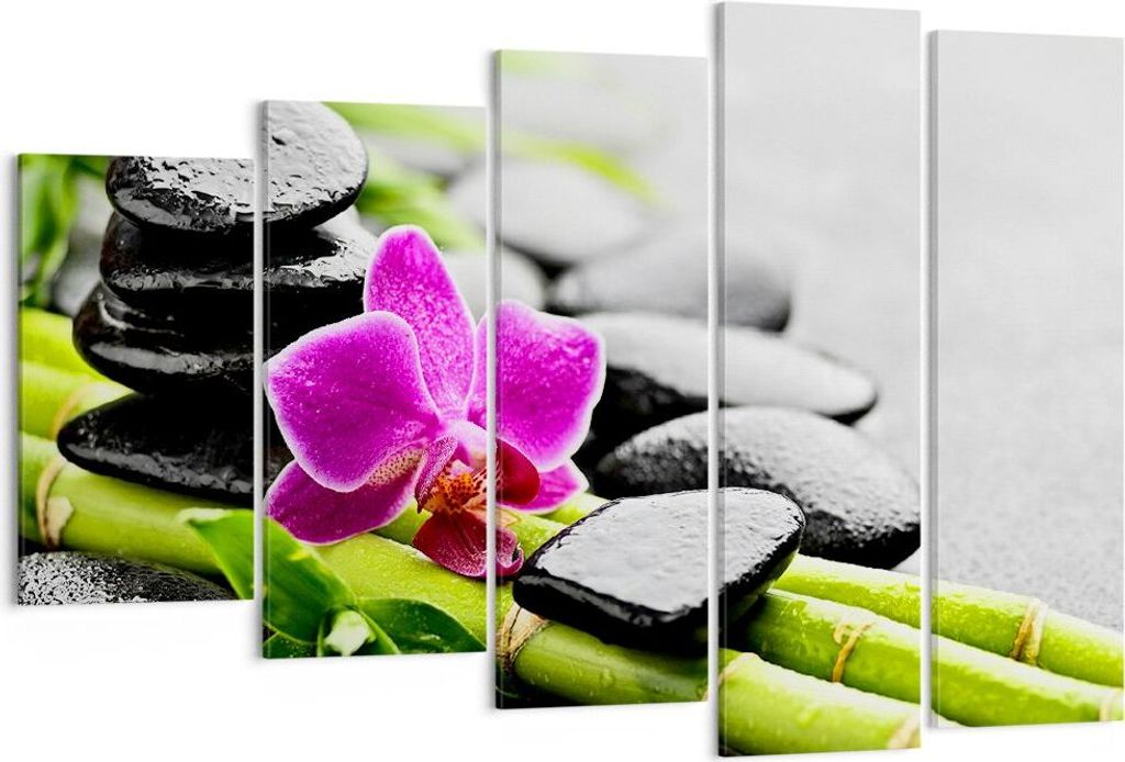 Bild auf Leinwand - Leinwandbild - Pflanze Steine Bambus Spa - 150x100cm - Wand Bild - Wanddeko - Leinwanddruck - Bilder - Kunstdruck - Wanddekorat...