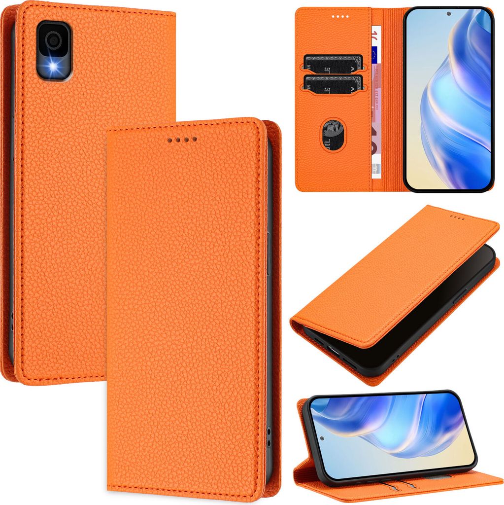 Litchi Leder Handyhülle für TCL 30Z Wallet Kartenfächer Standfunktion Hülle Orange