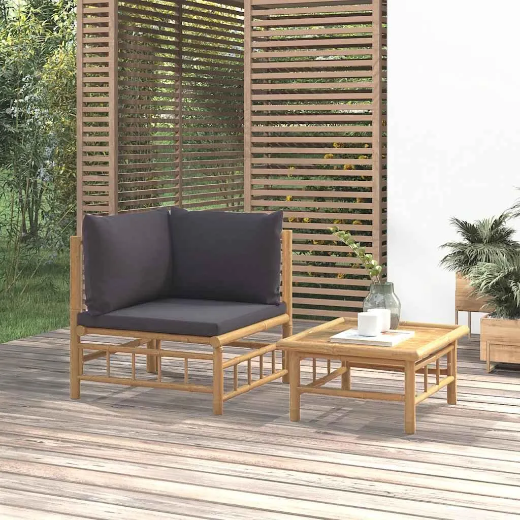 set da giardino a 2 pezzi con cuscini in bambù grigio scuro - 2