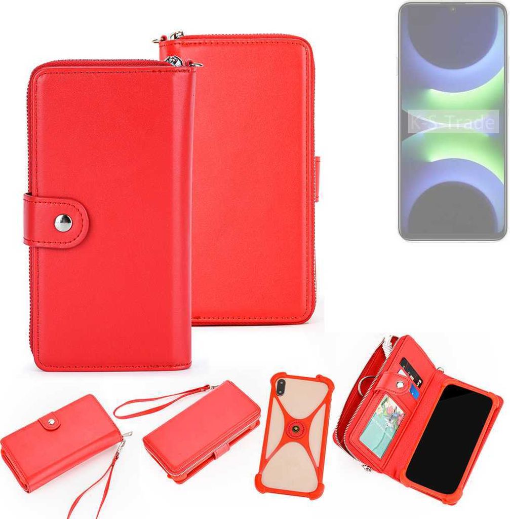 K-S-Trade 2in1 Schutzhülle Portemonnee Handyhülle mit Bumper kompatibel mit Huawei Enjoy 70s Hülle Case Etui Geldbörse Smartphone rot (1x)